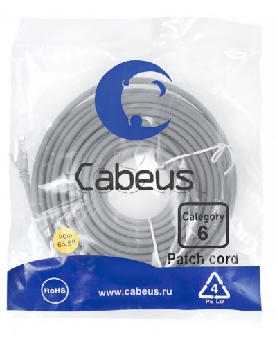 Патч-корд медный U/UTP кат.6 (20м) LSZH (серый) Cabeus (PC-UTP-RJ45-Cat.6-20m-LSZH) в Симферополе Патчкорды (медные) Pintop.ru