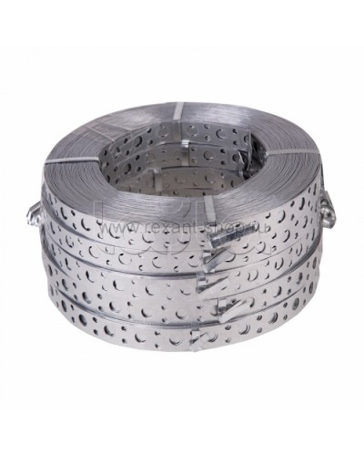 Лента полоса монтажная оцинкованная, перфорированная прямая 20 х 0,70 мм (рулон 25 м) REXANT (07-7107-4) в Симферополе Крепежные изделия Pintop.ru