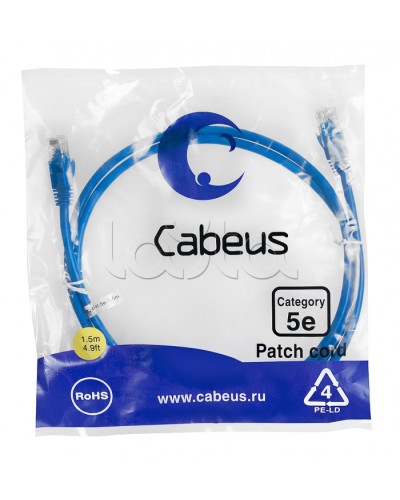 Патч-корд медный U/UTP кат.5е (1,5м) LSZH (синий) Cabeus (PC-UTP-RJ45-Cat.5e-1.5m-BL-LSZH) в Симферополе Патчкорды (медные) Pintop.ru