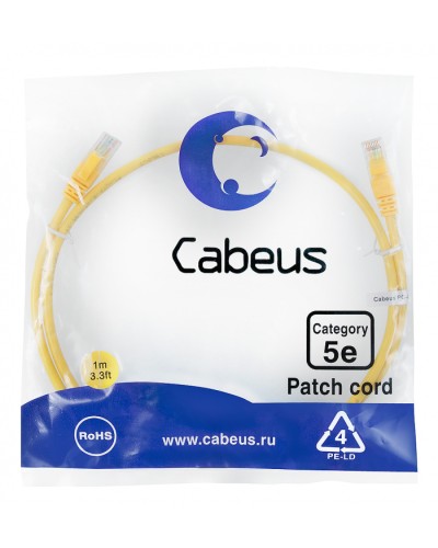 Патч-корд медный U/UTP кат.5е (1м) LSZH (желтый) Cabeus (PC-UTP-RJ45-Cat.5e-1m-YL-LSZH) в Симферополе Патчкорды (медные) Pintop.ru