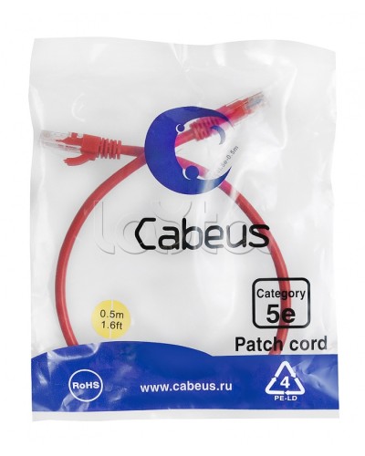 Патч-корд медный U/UTP кат.5е (0,5м) LSZH (красный) Cabeus (PC-UTP-RJ45-Cat.5e-0.5m-RD-LSZH) в Симферополе Патчкорды (медные) Pintop.ru