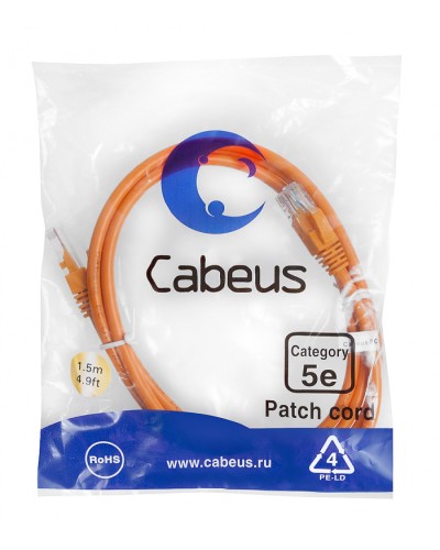 Патч-корд медный U/UTP кат.5е (1,5м) LSZH (оранжевый) Cabeus (PC-UTP-RJ45-Cat.5e-1.5m-OR-LSZH) в Симферополе Патчкорды (медные) Pintop.ru