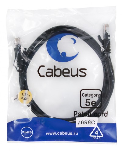 Патч-корд медный U/UTP кат.5е (1,5м) LSZH (черный) Cabeus (PC-UTP-RJ45-Cat.5e-1.5m-BK-LSZH) в Симферополе Патчкорды (медные) Pintop.ru