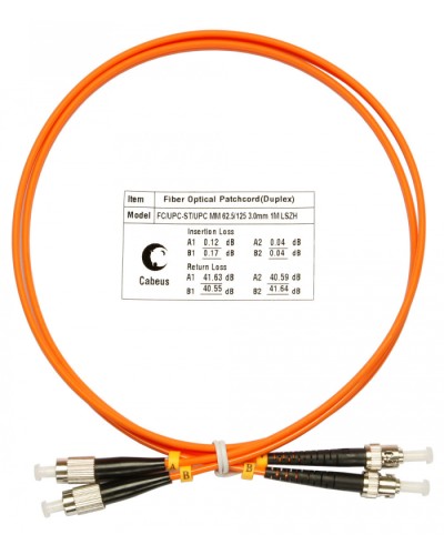 Шнур оптический duplex FC-ST 62,5/125 mm 1м LSZH Cabeus FOP-62-FC-ST-1m в Симферополе Патч-корды оптические Pintop.ru