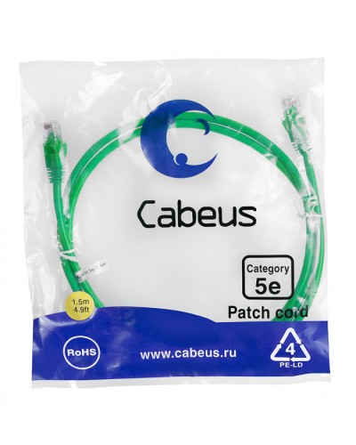 Патч-корд медный U/UTP кат.5е (1,5м) LSZH (зеленый) Cabeus (PC-UTP-RJ45-Cat.5e-1.5m-GN-LSZH) в Симферополе Патчкорды (медные) Pintop.ru