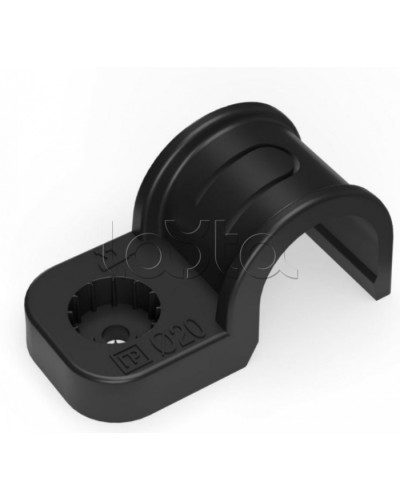 Крепеж-скоба пластиковая односторонняя для прямого монтажа черная в п/э д20 Промрукав (PR13.0373) в Симферополе Держатели, клипсы, скобы Pintop.ru