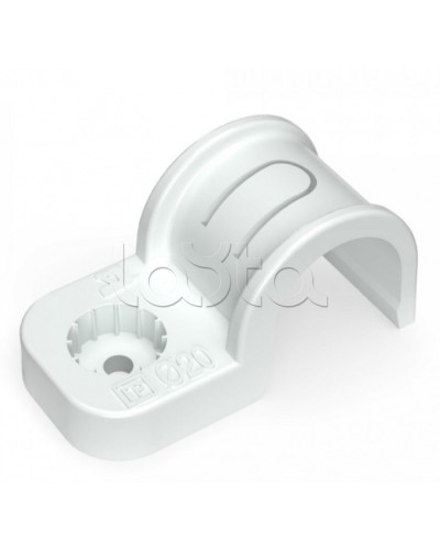 Крепеж-скоба пластиковая односторонняя для прямого монтажа белая в п/э д20 Промрукав (PR13.0377) в Симферополе Держатели, клипсы, скобы Pintop.ru
