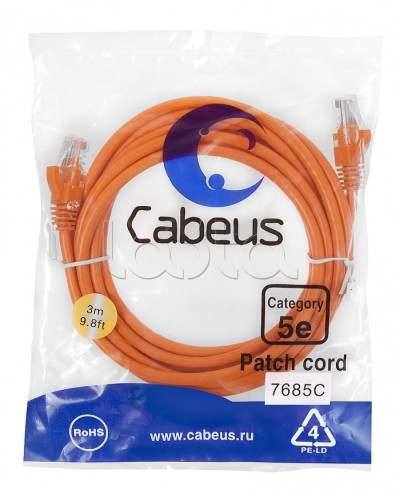 Патч-корд медный U/UTP кат.5е (3м) LSZH (оранжевый) Cabeus (PC-UTP-RJ45-Cat.5e-3m-OR-LSZH) в Симферополе Патчкорды (медные) Pintop.ru