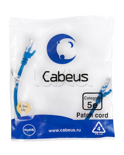 Патч-корд медный U/UTP кат.5е (0,3м) LSZH (синий) Cabeus (PC-UTP-RJ45-Cat.5e-0.3m-BL-LSZH) в Симферополе Патчкорды (медные) Pintop.ru