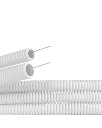 Труба ПЛЛ гибкая гофр. не содержит галогенов д.20мм, ПВ-0, с протяжкой,100м, цвет белый DKC (81820) в Симферополе Труба гофрированная Pintop.ru