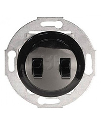 Экопласт Выключатель 2-рычажковый (схема 5) 10 A, 250 B (черный) Vintage в Симферополе Розетки компьютерные и телефонные Pintop.ru