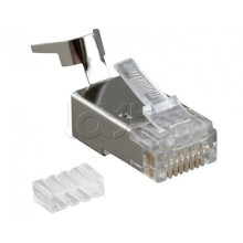 Разъем RJ-45(8P8C) под витую пару, категория 6A, экранированный, со вставкой Hyperline PLUG-8P8C-UV-C6A-SH-50