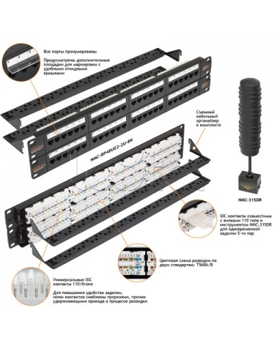 Патч-панель 19, 2U, 48xRJ45 NIKOMAX (NMC-RP48UE2-2U-BK) в Симферополе Патч панель Pintop.ru