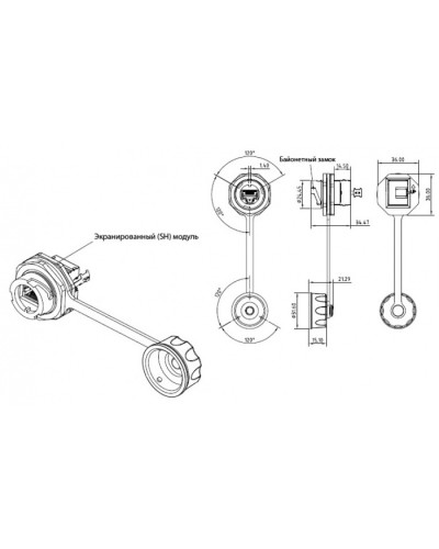 Промышленный модуль Keystone Jack RJ-45 (8P8C) Hyperline (KJ-IE-8P8C-C5e-180-SH-F-BK) в Симферополе Патч-корды и пигтейлы Pintop.ru