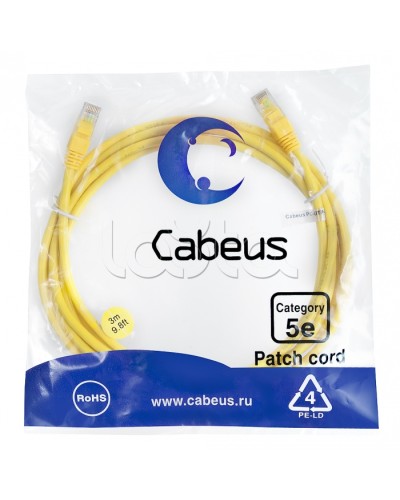 Патч-корд медный U/UTP кат.5е (3м) LSZH (желтый) Cabeus (PC-UTP-RJ45-Cat.5e-3m-YL-LSZH) в Симферополе Патчкорды (медные) Pintop.ru