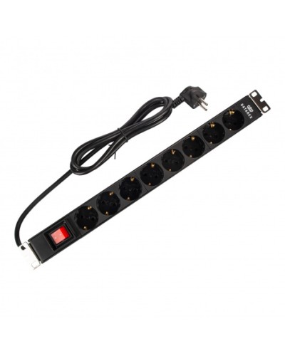 Блок распределения 19 (PDU) с выключателем на 16А, 8 разъемов SHUKO, шнур питания 1,8 м, черныйDatarex DR-432121 в Симферополе Блоки розеток Pintop.ru