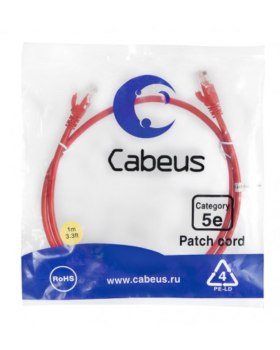 Патч-корд медный U/UTP кат.5е (1м) LSZH (красный) Cabeus (PC-UTP-RJ45-Cat.5e-1m-RD-LSZH) в Симферополе Патч-корды и пигтейлы Pintop.ru