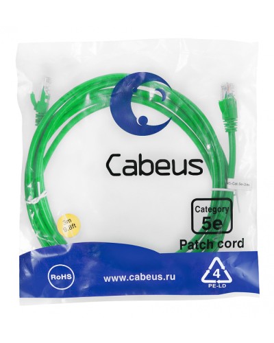 Патч-корд медный U/UTP кат.5е (3м) LSZH (зеленый) Cabeus (PC-UTP-RJ45-Cat.5e-3m-GN-LSZH) в Симферополе Патчкорды (медные) Pintop.ru