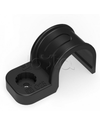 Крепеж-скоба пластиковая односторонняя для прямого монтажа черная в п/э д25 Промрукав (PR13.0374) в Симферополе Держатели, клипсы, скобы Pintop.ru