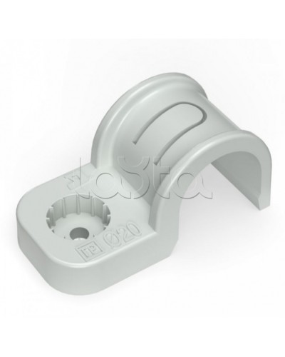 Крепеж-скоба пластиковая односторонняя для прямого монтажа серая в п/э д20 Промрукав (PR13.0369) в Симферополе Держатели, клипсы, скобы Pintop.ru