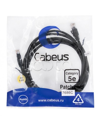 Патч-корд медный U/UTP кат.5е (3м) LSZH (черный) Cabeus (PC-UTP-RJ45-Cat.5e-3m-BK-LSZH) в Симферополе Патчкорды (медные) Pintop.ru