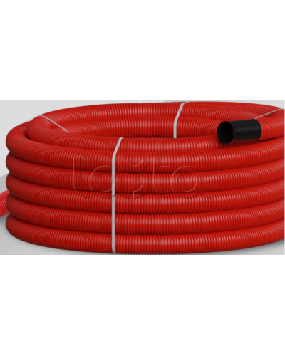 NR075 Двустен. труба ПНД гибкая откр. прокладки, SN16, с зондом, D75мм (50м) красн. Экопласт (801075HFR-UF-RD) в Симферополе Труба гофрированная Pintop.ru