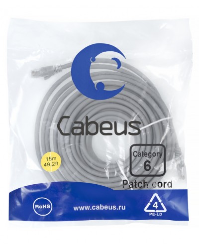 Патч-корд медный U/UTP кат.6 (15м) LSZH (серый) Cabeus (PC-UTP-RJ45-Cat.6-15m-LSZH) в Симферополе Патчкорды (медные) Pintop.ru