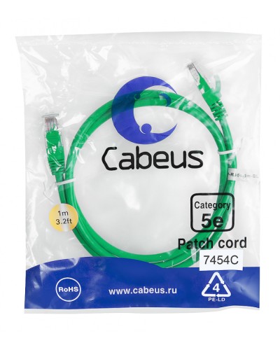 Патч-корд медный U/UTP кат.5е (1м) LSZH (зеленый) Cabeus (PC-UTP-RJ45-Cat.5e-1m-GN-LSZH) в Симферополе Патчкорды (медные) Pintop.ru