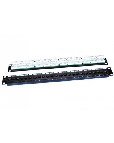 Патч-панель 19, 1U, 24 порта RJ-45, категория 5e, Dual IDC, ROHS, цвет черный Hyperline PP3-19-24-8P8C-C5E-110D в Симферополе Патч панель Pintop.ru