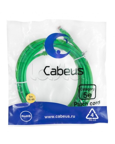 Патч-корд медный U/UTP кат.5е (5м) LSZH (зеленый) Cabeus (PC-UTP-RJ45-Cat.5e-5m-GN-LSZH) в Симферополе Патчкорды (медные) Pintop.ru