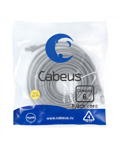 Патч-корд медный U/UTP кат.6 (10м) LSZH (серый) Cabeus (PC-UTP-RJ45-Cat.6-10m-LSZH) в Симферополе Патчкорды (медные) Pintop.ru