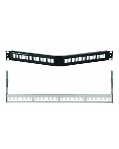 Коммутационная угловая панель 19” наборная, FTP, 1U, 24 порта, черный Eurolan (27A-00-24BL) в Симферополе Патч панель Pintop.ru