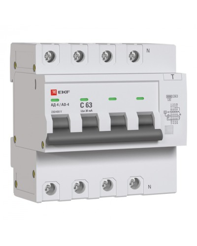 Дифференциальный автомат АД-4 63А/ 30мА (хар. C, AC, электронный) 6кА EKF PROxima (DA4-6-63-30-pro) в Симферополе Электротехническое оборудование Pintop.ru
