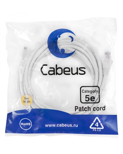 Патч-корд медный U/UTP кат.5е (5м) LSZH (белый) Cabeus (PC-UTP-RJ45-Cat.5e-5m-WH-LSZH) в Симферополе Патчкорды (медные) Pintop.ru
