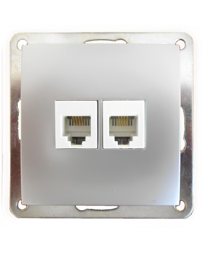 Розетка телефонная двойная 2хRJ-11 с накладкой (серебристый металлик) LK60 (865603-1) в Симферополе Розетки компьютерные и телефонные Pintop.ru