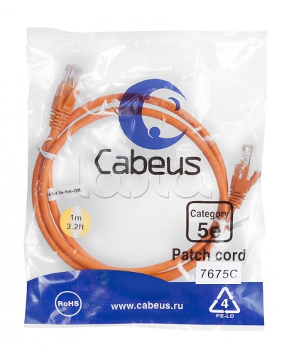 Патч-корд медный U/UTP кат.5е (1м) LSZH (оранжевый) Cabeus (PC-UTP-RJ45-Cat.5e-1m-OR-LSZH) в Симферополе Патчкорды (медные) Pintop.ru