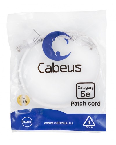 Патч-корд медный U/UTP кат.5е (0,5м) LSZH (белый) Cabeus (PC-UTP-RJ45-Cat.5e-0.5m-WH-LSZH) в Симферополе Патчкорды (медные) Pintop.ru