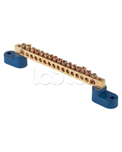 Шина 0 N (8х12мм) 16 отверстий латунь 2 синих угловых изолятора EKF PROxima (sn0-125-16-2) в Симферополе Клеммные колодки Pintop.ru