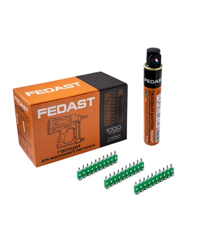 Гвозди 3.0*19 мм усиленные для монтажного пистолета в комплекте с газовым баллоном 165 мм FEDAST (fd3019egfc) в Симферополе Крепеж: Дюбели, шурупы, саморезы Pintop.ru