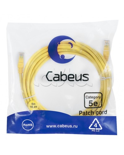 Патч-корд медный U/UTP кат.5е (5м) LSZH (желтый) Cabeus (PC-UTP-RJ45-Cat.5e-5m-YL-LSZH) в Симферополе Патчкорды (медные) Pintop.ru
