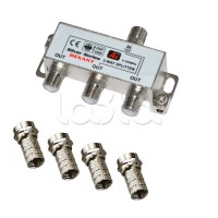 Делитель телевизионный ТВх3 + 4шт. F "BOX" 5-1000 МГц Silver (10шт/уп) REXANT 05-6102