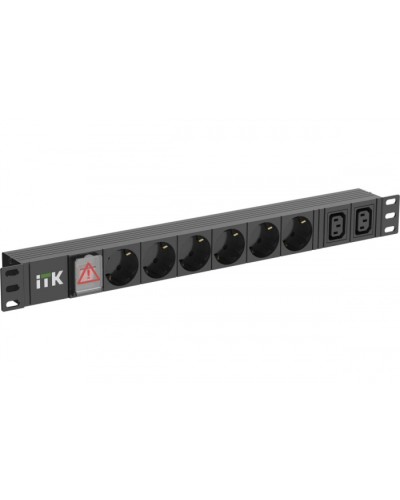 ITK 6 розеток нем. ст. + 2 С13 LED 1U вх. С14 алюмин.(PH12-6D2C133) в Симферополе Блоки розеток Pintop.ru