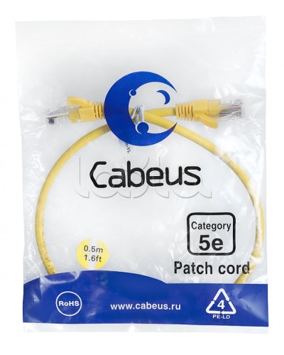 Патч-корд медный U/UTP кат.5е (0,5м) LSZH (желтый) Cabeus (PC-UTP-RJ45-Cat.5e-0.5m-YL-LSZH) в Симферополе Патчкорды (медные) Pintop.ru