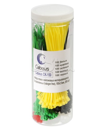 Набор стяжек нейлоновых неоткрывающихся, безгалогенные (halogen free), 150x2.5мм Cabeus CK-150 в Симферополе Стяжки-хомуты Pintop.ru