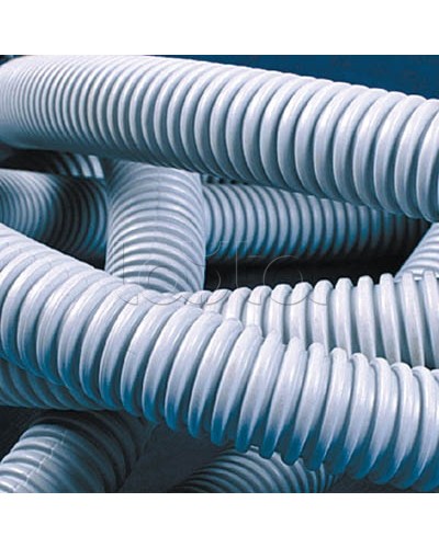 Труба ПВХ гибкая гофр. д.16мм, лёгкая с протяжкой, 25м, цвет серый DKC 9191625 в Симферополе Гладкая труба Pintop.ru