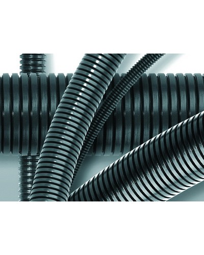 Труба ПА 6 гофр. DN12мм, ПВ-0, Dвн 12,2 мм, Dнар 15,8 мм, цвет тёмно-серый, без протяжки DKC PA601216F0 в Симферополе Гладкая труба Pintop.ru