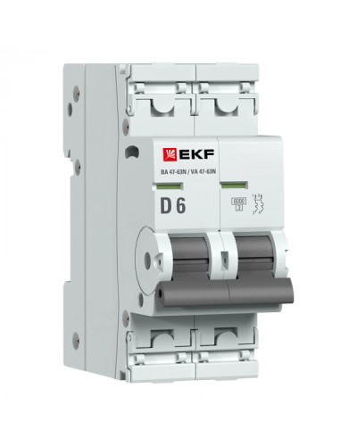 Автоматический выключатель 2P 6А (D) 6кА ВА 47-63N EKF PROxima (M636206D) в Симферополе Электротехническое оборудование Pintop.ru