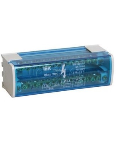 Шина «N» нулевая на DIN-рейку в корпусе 2Х15 групп IEK YND10-2-15-125 в Симферополе Аксессуары для стоек и шкафов Pintop.ru