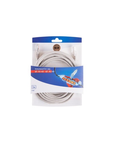 Патч-корд U/UTP RJ45-RJ45, CAT 5e, PVC, серый, 5м REXANT 06-3204 в Симферополе Патчкорды (медные) Pintop.ru