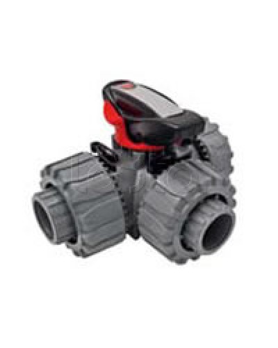 Кран шаровой трехходовой ПВХ D25, под клей Экопласт с муфтовым окончанием (49448) в Симферополе Повороты, муфты, тройники Pintop.ru